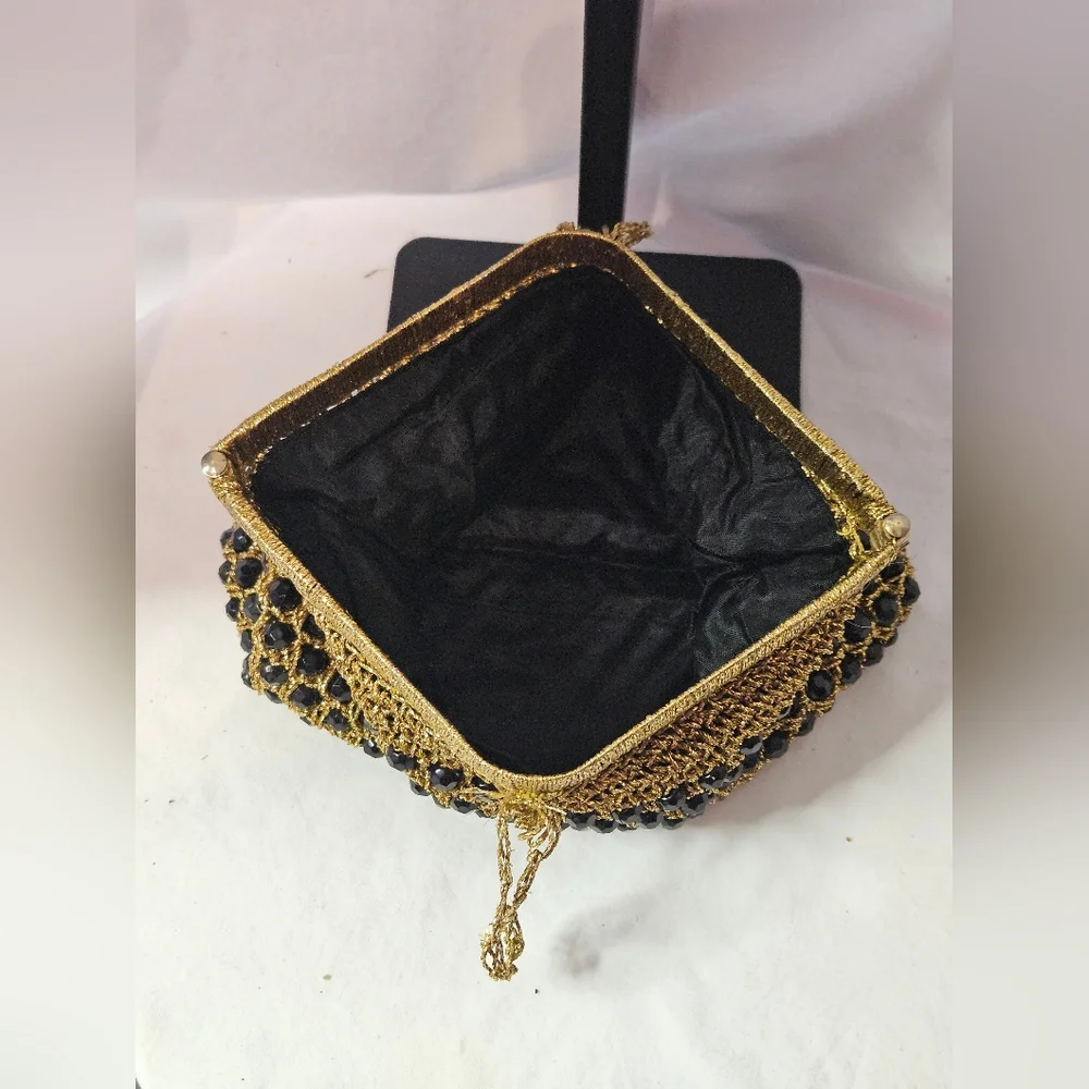Vintage 60's/70s Delill Black Beaded Embellished Purse Made In Italy.